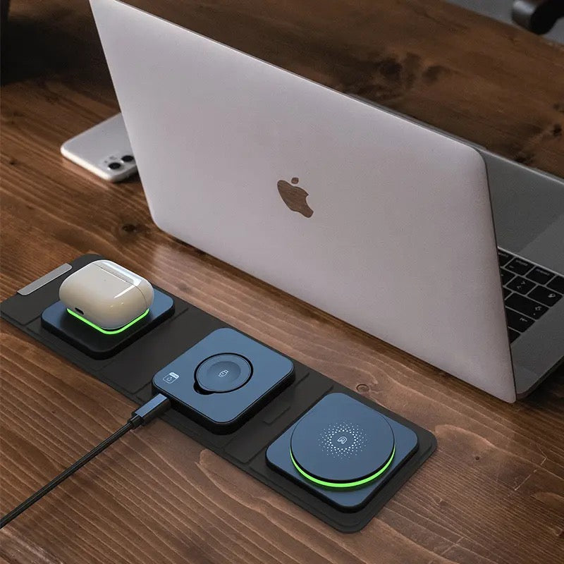 Magnetic wireless charging station with USB-C input